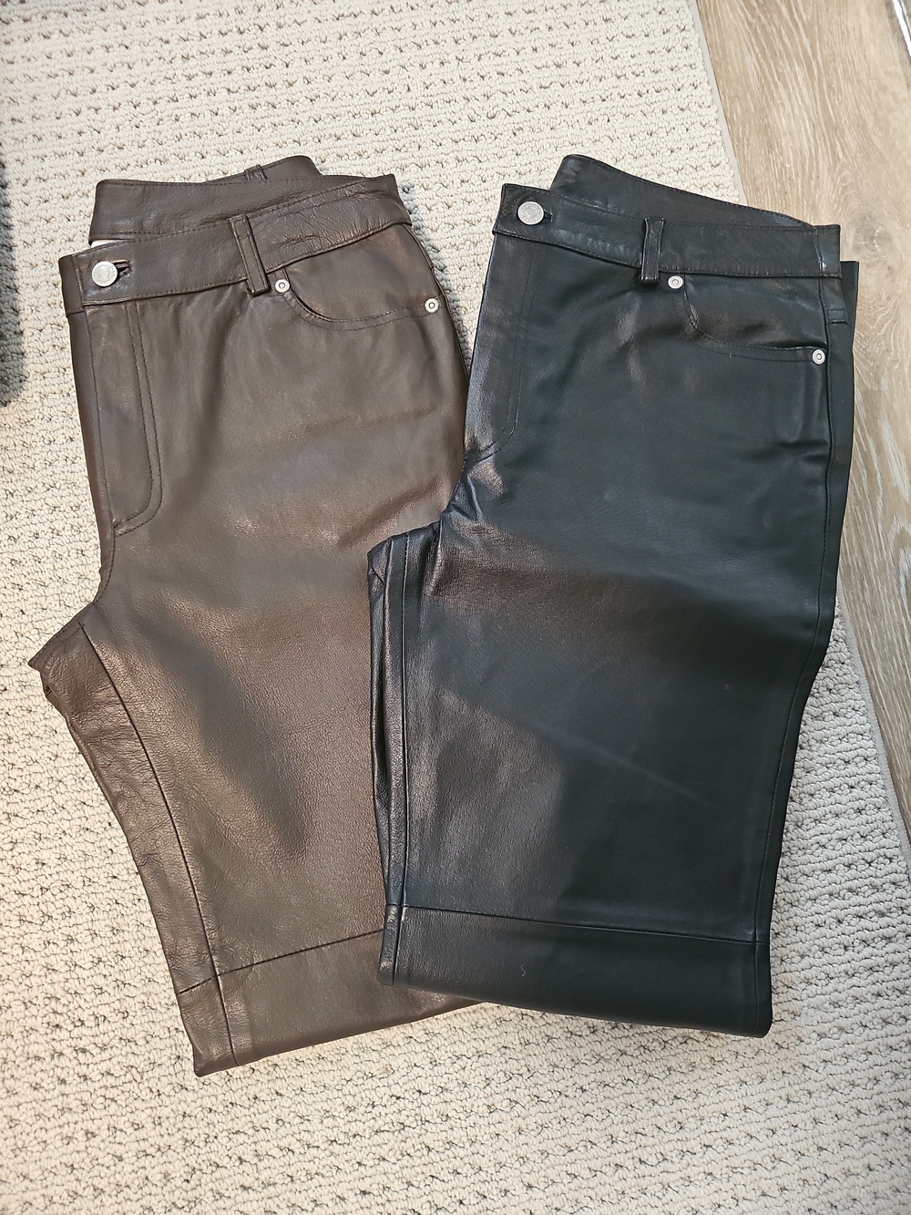 Newport News Faux Leather Boot Cut Jeans in Black and Brown